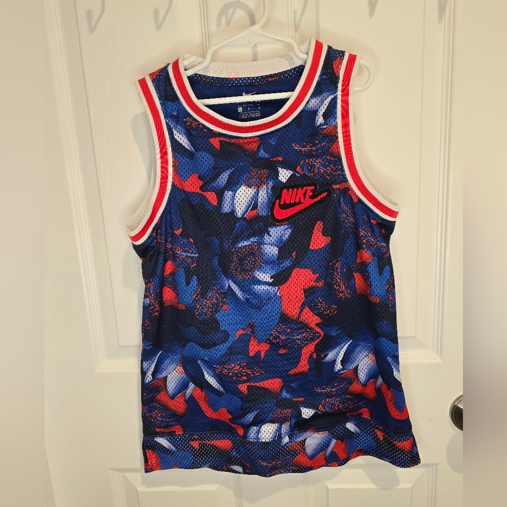 Nike Kids' Dri-fit Blue and Red Skeeveless Shirt, Mesh Jersey Style